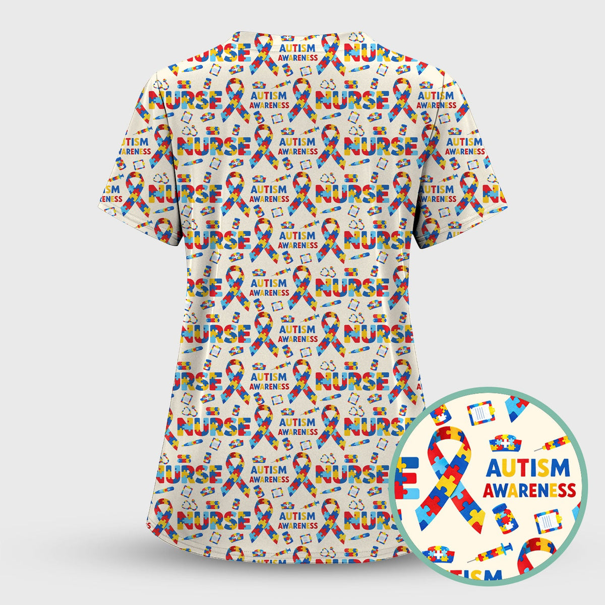 Autism Awareness Puzzle Ribbon Nurse Scrub Set