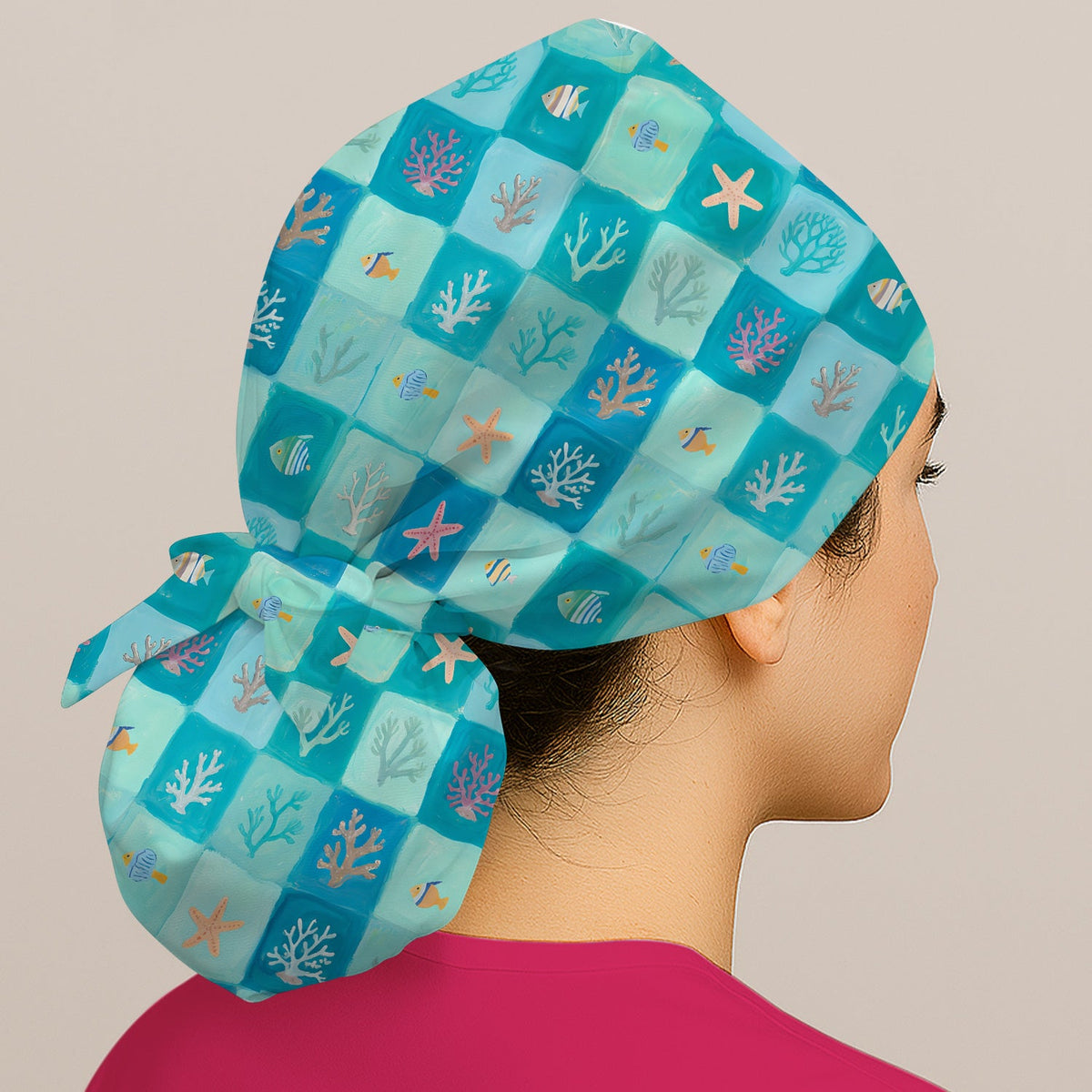 Ocean Coral Fish Starfish Nurse Scrub Cap