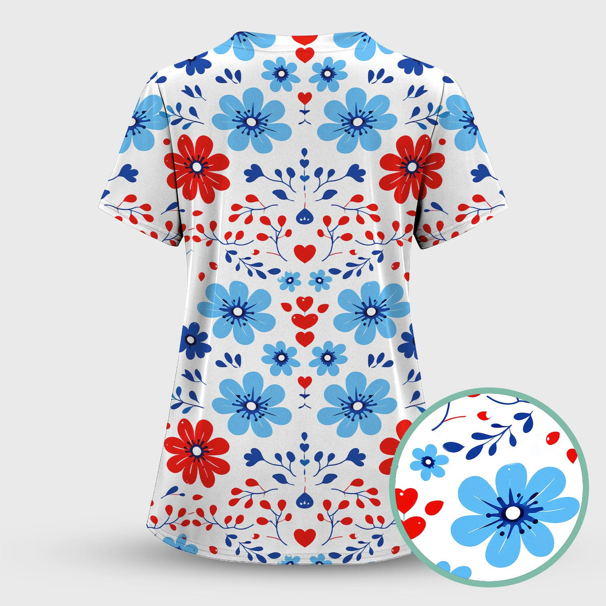 Symmetrical Folk Floral Heart Nurse Scrub Set