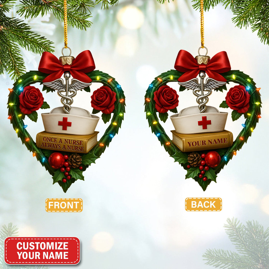 Personalized Heart And Roses Christmas Nurse Ornament