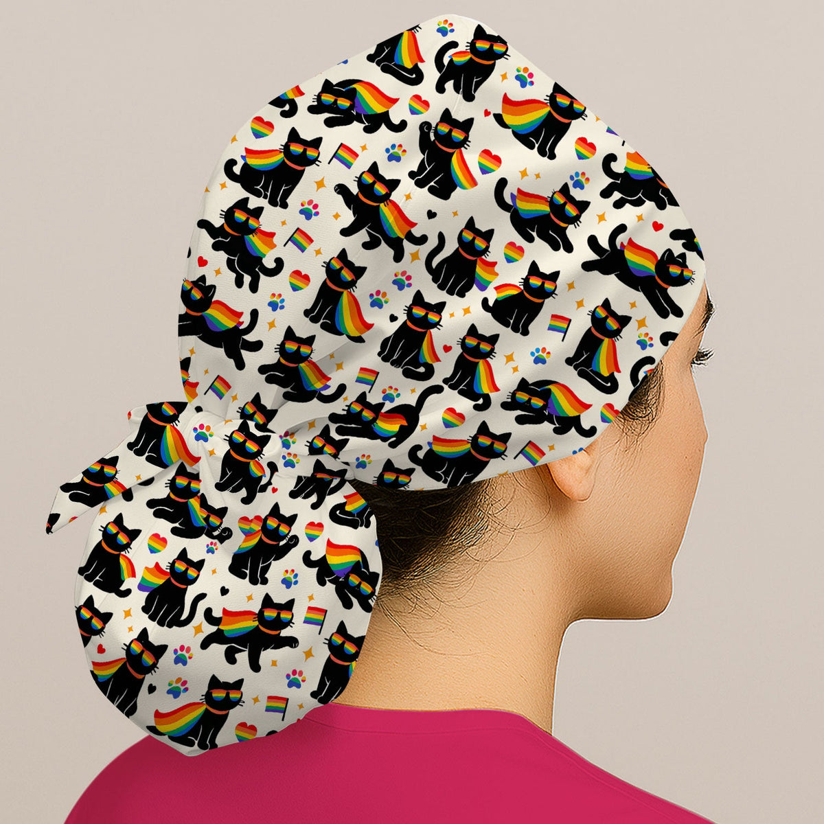 Rainbow Black Cat Pride Scrub Cap