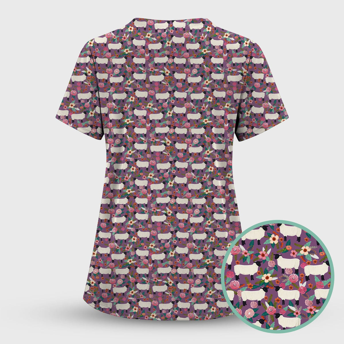 Sheep Floral Meadow Nurse Scrub Set