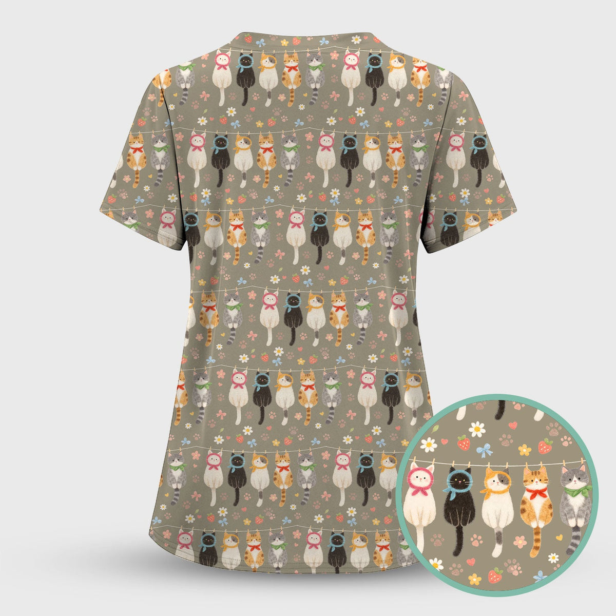 Cat Clothesline Nurse Scrub Top
