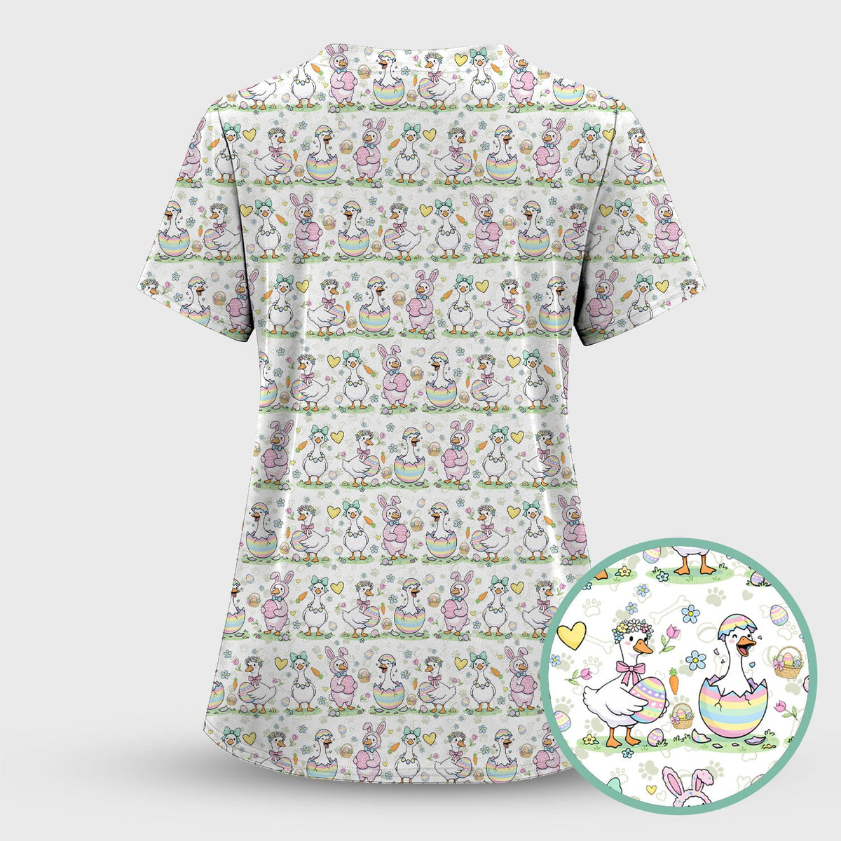 Spring Easter Goose Bunny Nurse Scrub Set
