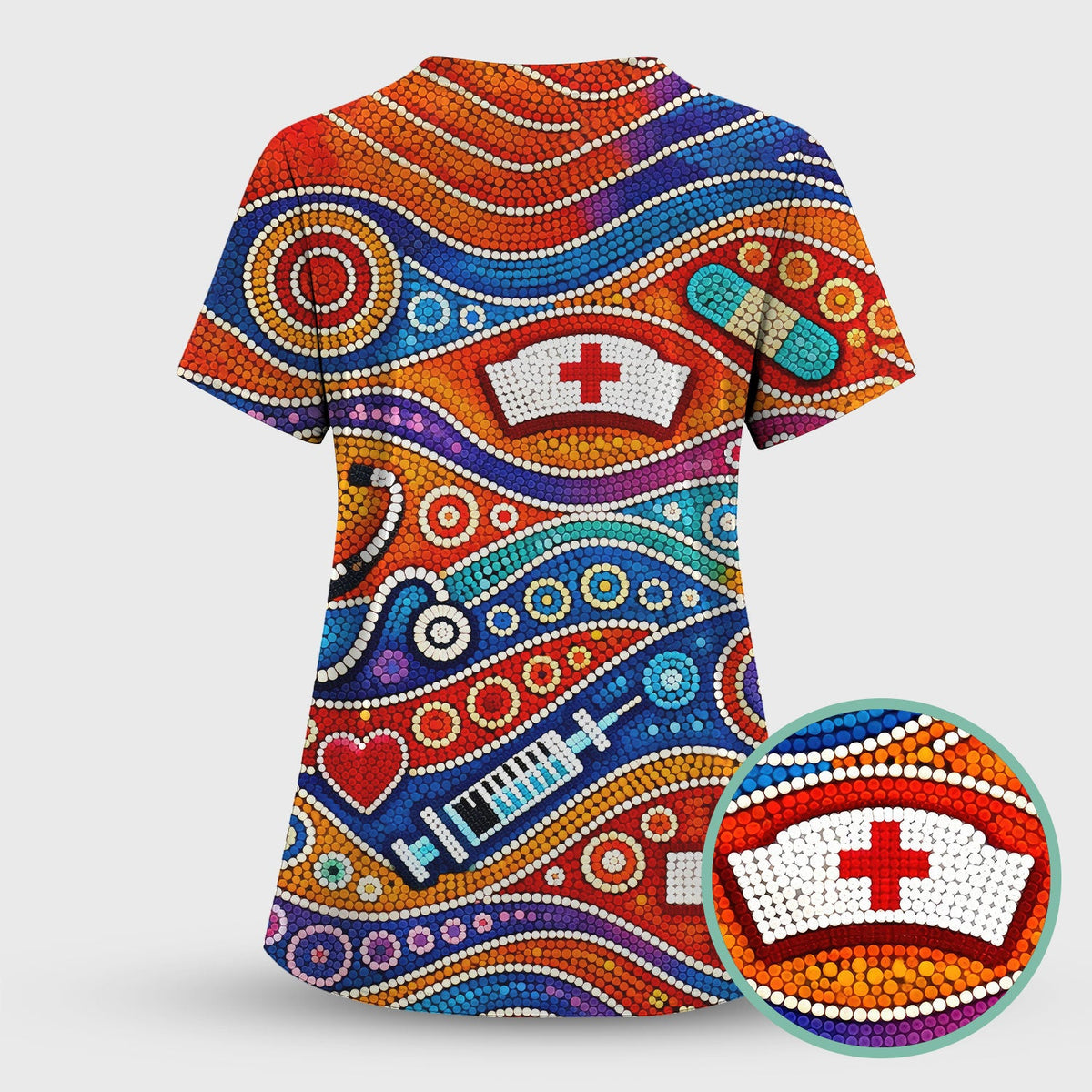 Aboriginal Dot Art Nurse Scrub Set, Artistic Medical Pattern Shirt, Breathable Fabrics Nursing Uniform