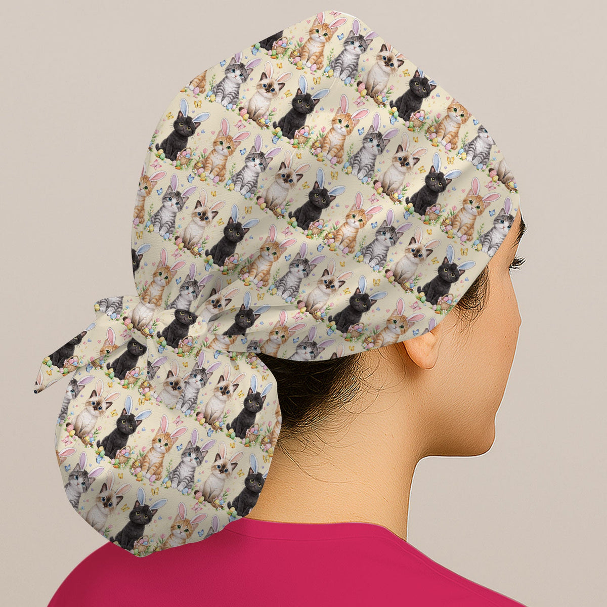 Kitten Bunny Ears Scrub Cap - Easter Gift For Nurse