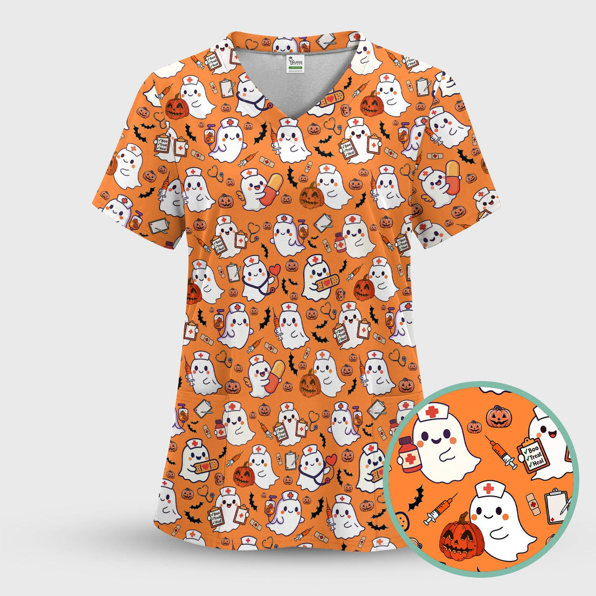 Pumpkin Ghost Nurse Scrub Set - Halloween Gift