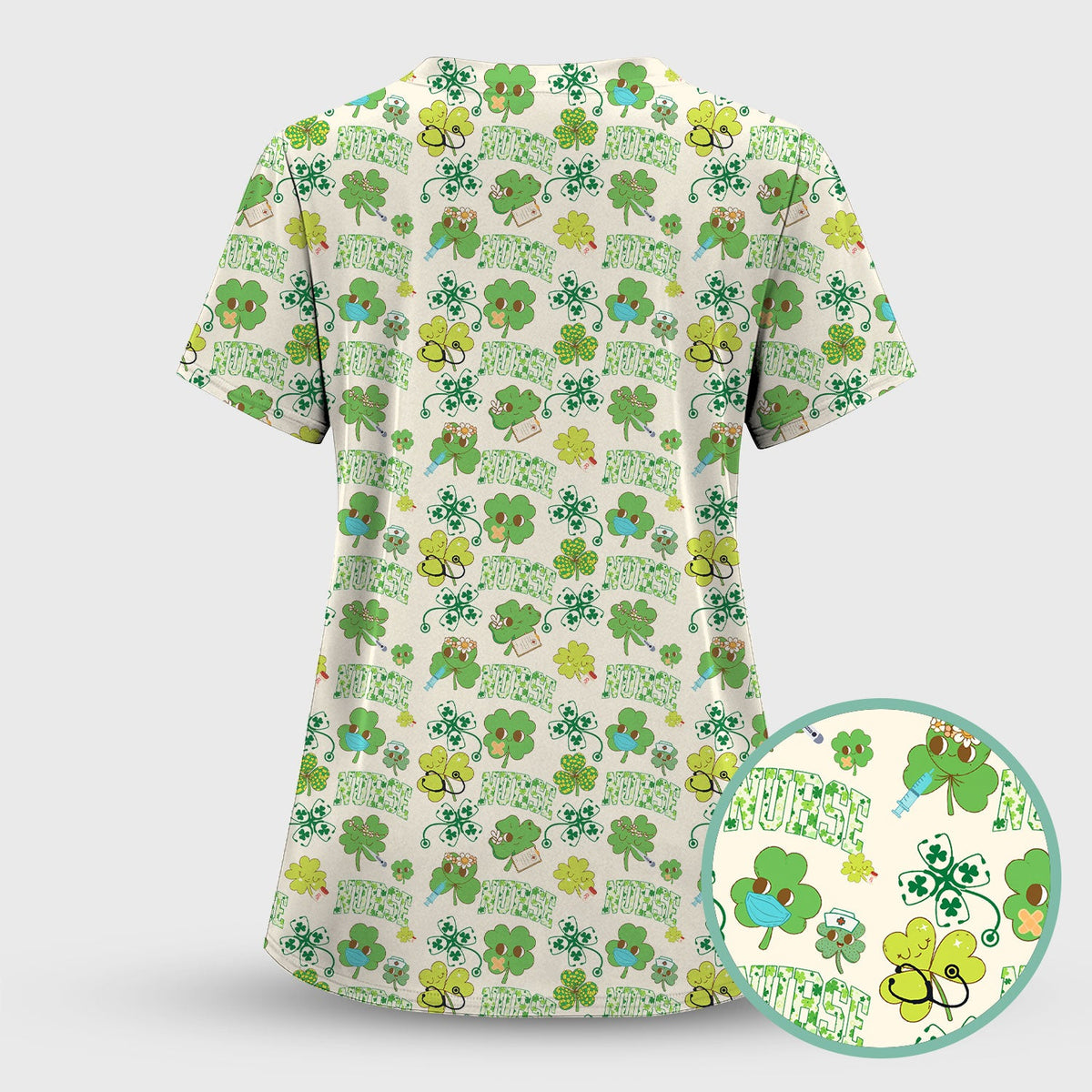 Lucky Shamrock Nurse Scrub Set, St. Patrick’s Day Nursing Shirt, Breathable Fabrics Nursing Uniform