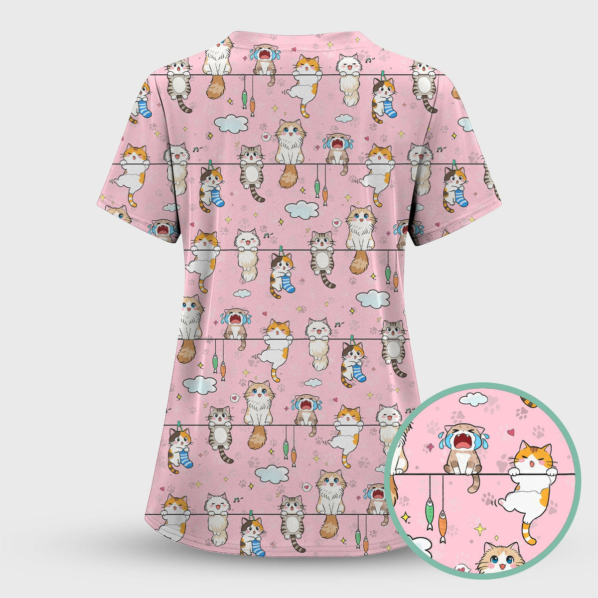 Cats With Cute Expressions Nurse Scrub Top