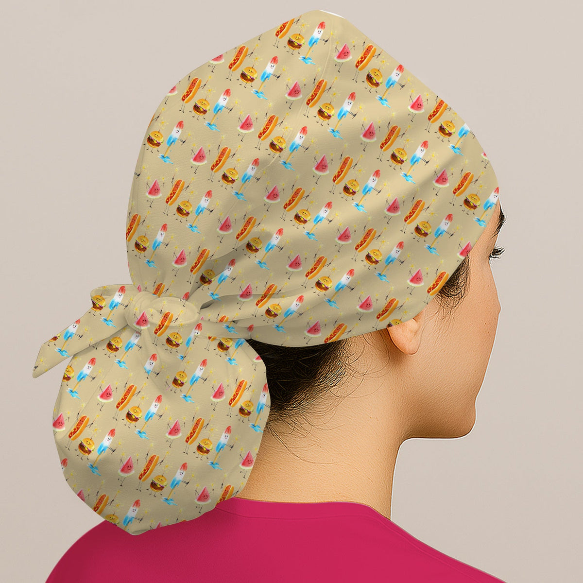 Summer Food Icons Scrub Cap