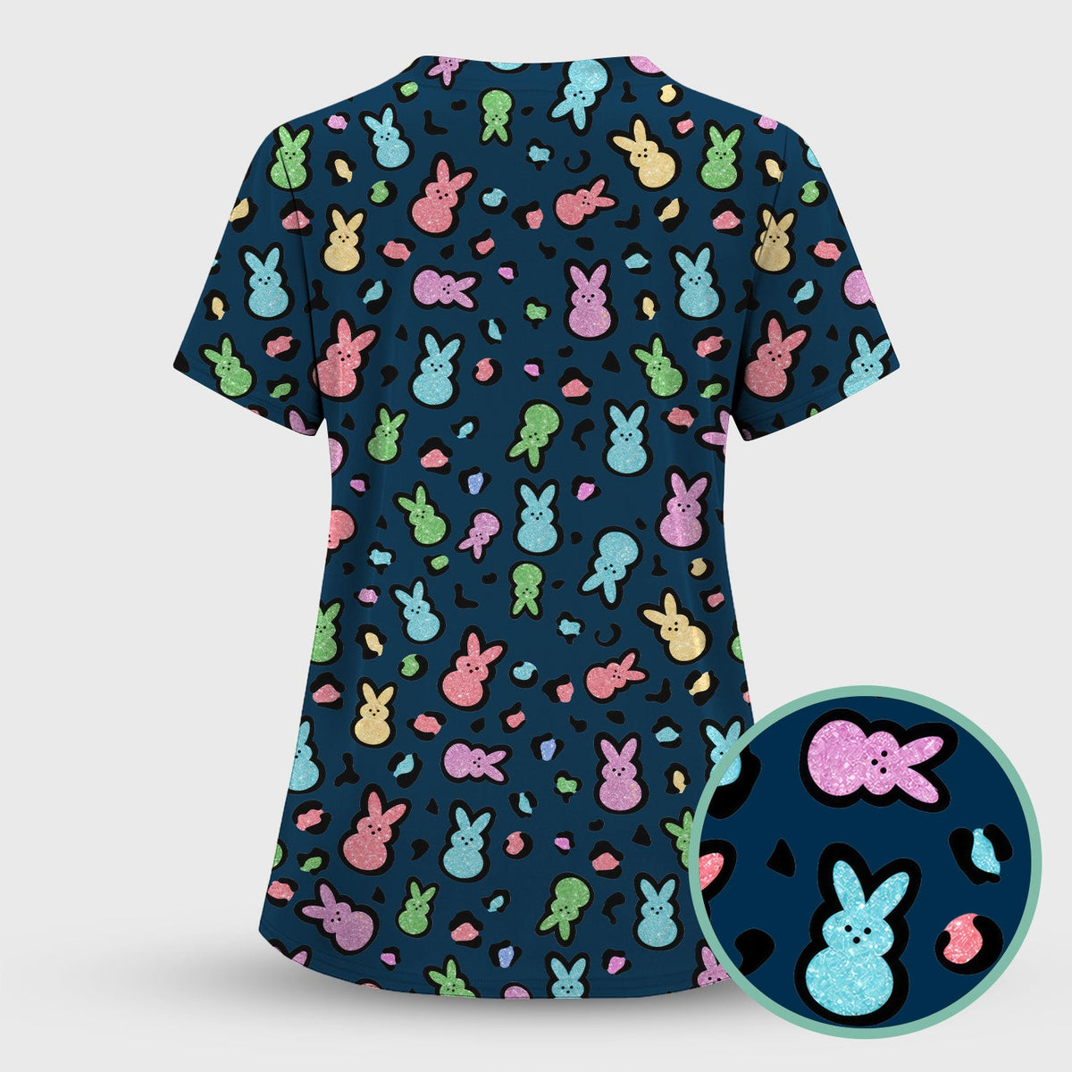 Pastel Bunny Nurse Scrub Top