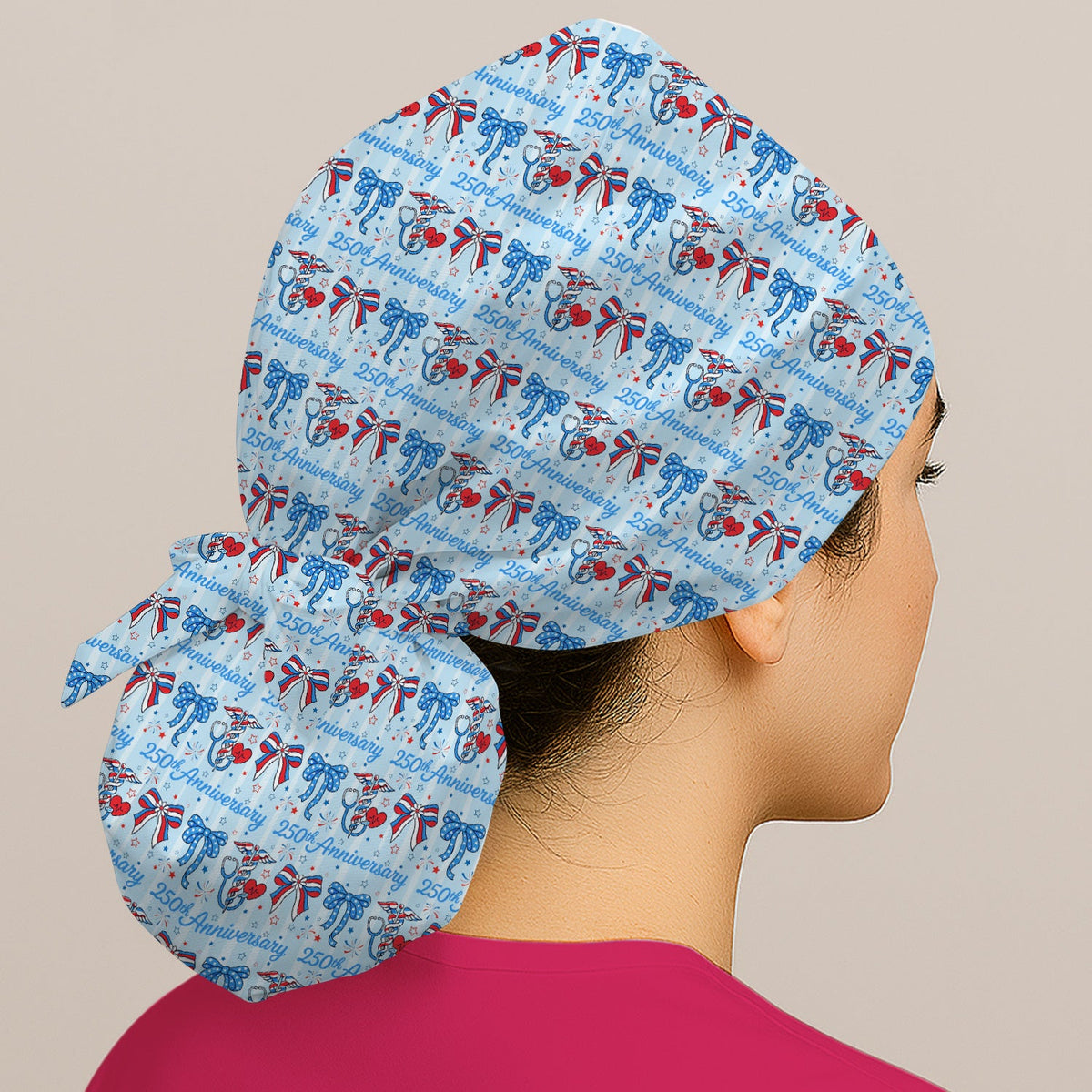 250th Anniversary Nurse Ribbon Heart Scrub Cap