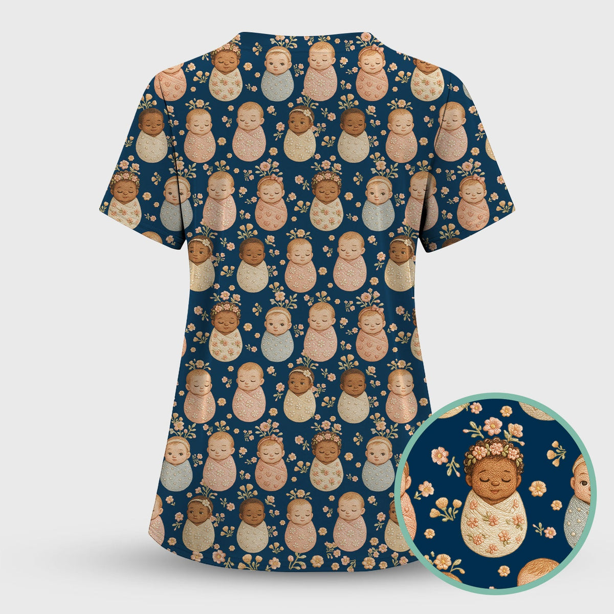 Sweet Newborn Baby Floral Nurse Scrub Top