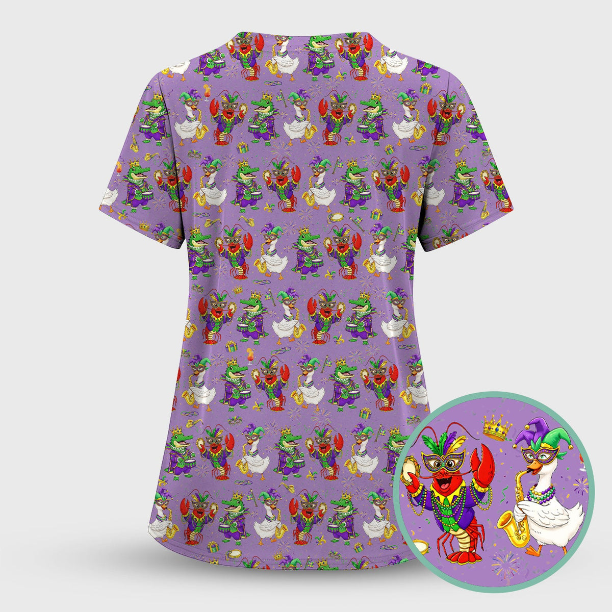 Crawfish Duck Mardi Gras Nurse Scrub Top