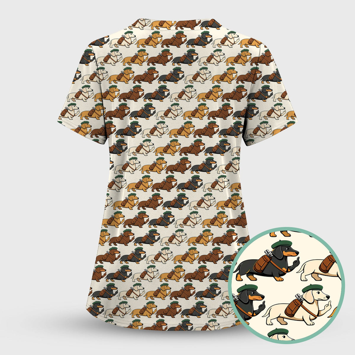 Dachshund Hat And Backpack Nurse Scrub Top