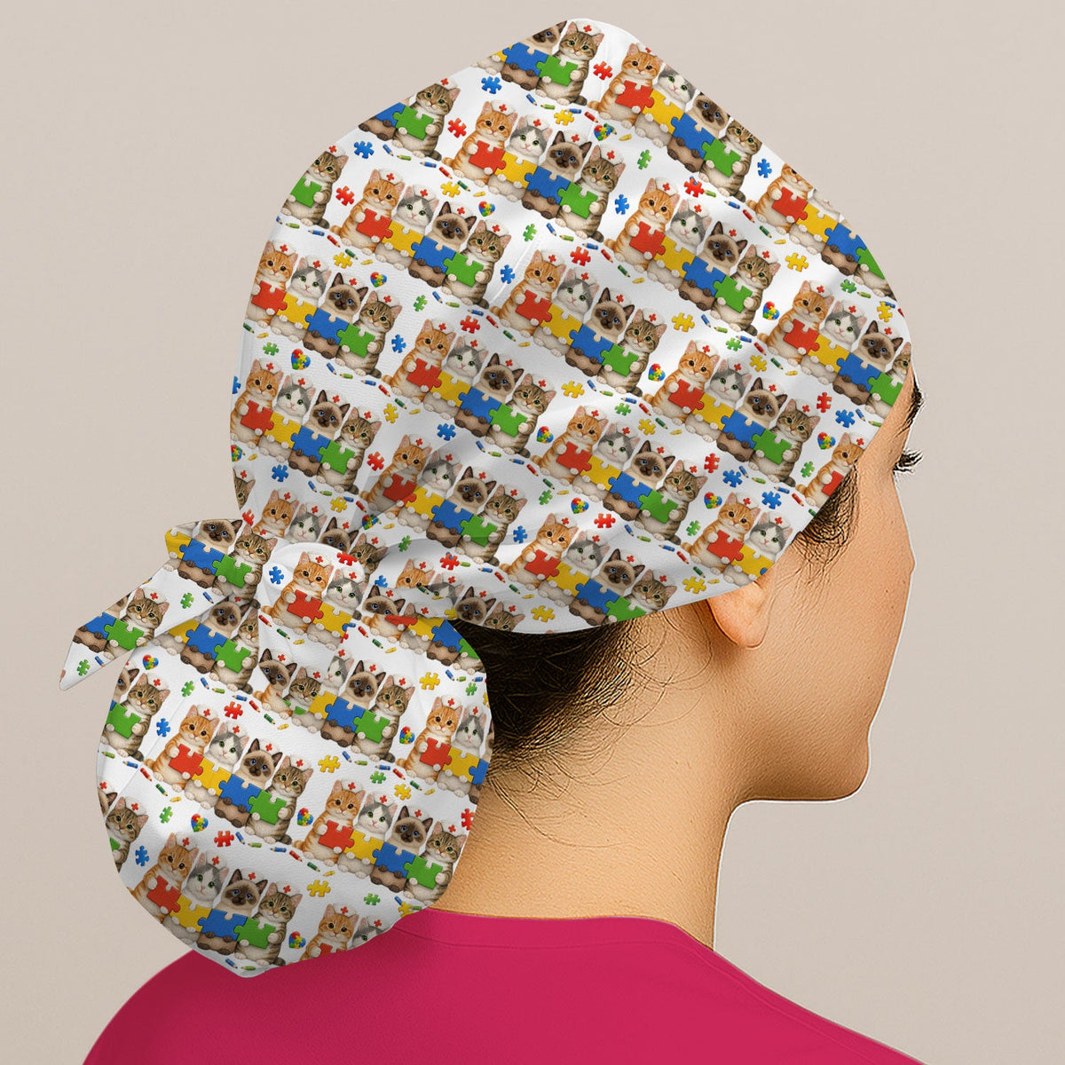 Autism Awareness Cat Scrub Cap