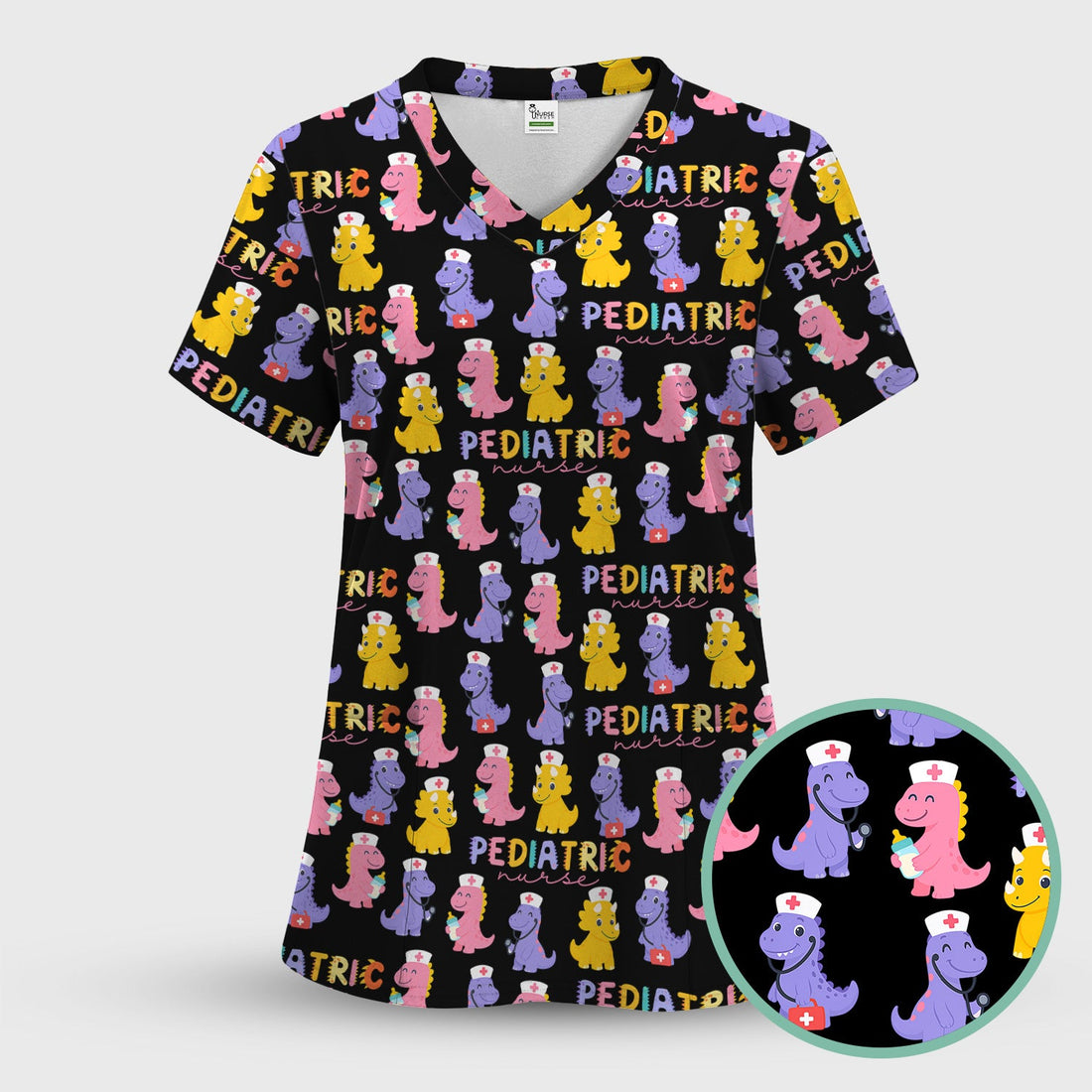 Personalized Pediatric Dinosaur Nurse Scrub Top