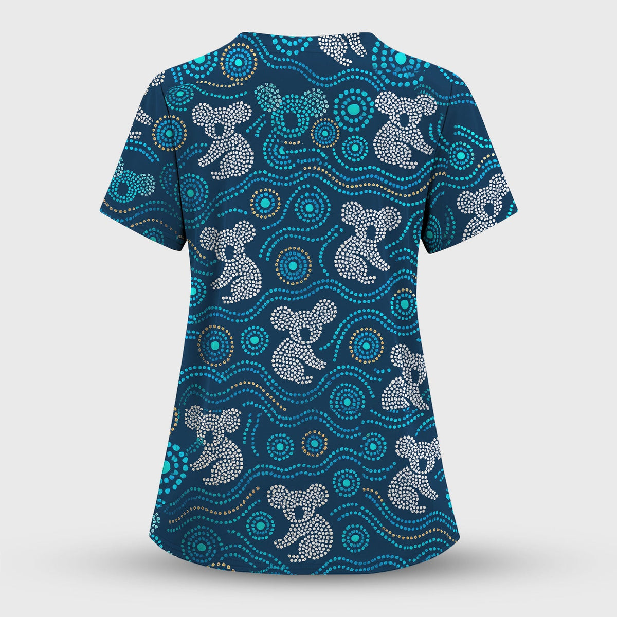 Australian Koala Aboriginal Dot Art Scrub Top, Aboriginal Pattern Shirt, Breathable Nursing Uniform