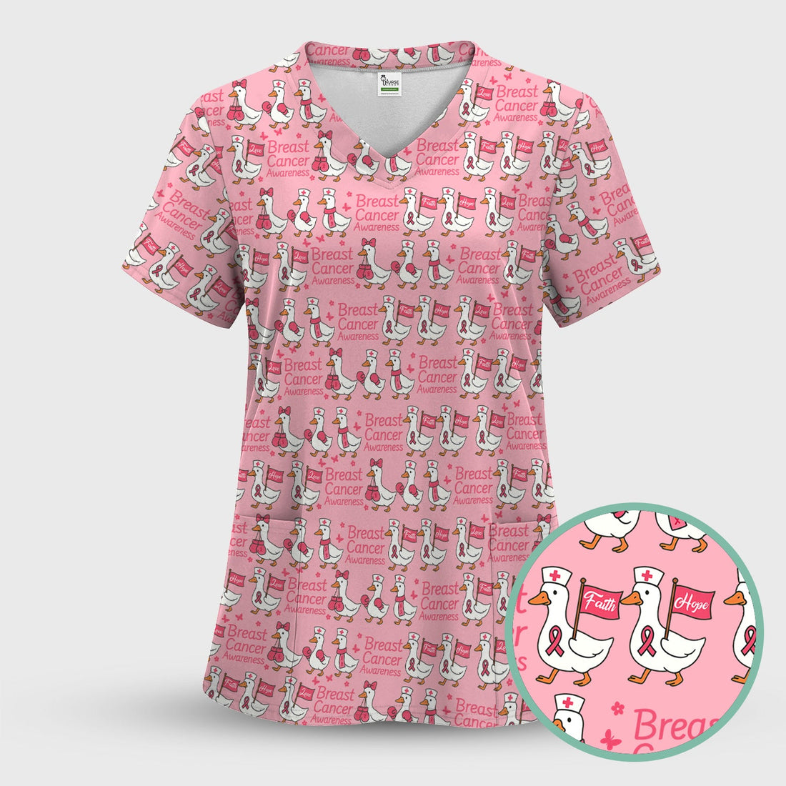 Breast Cancer Awareness Cute Nurse Scrub Top
