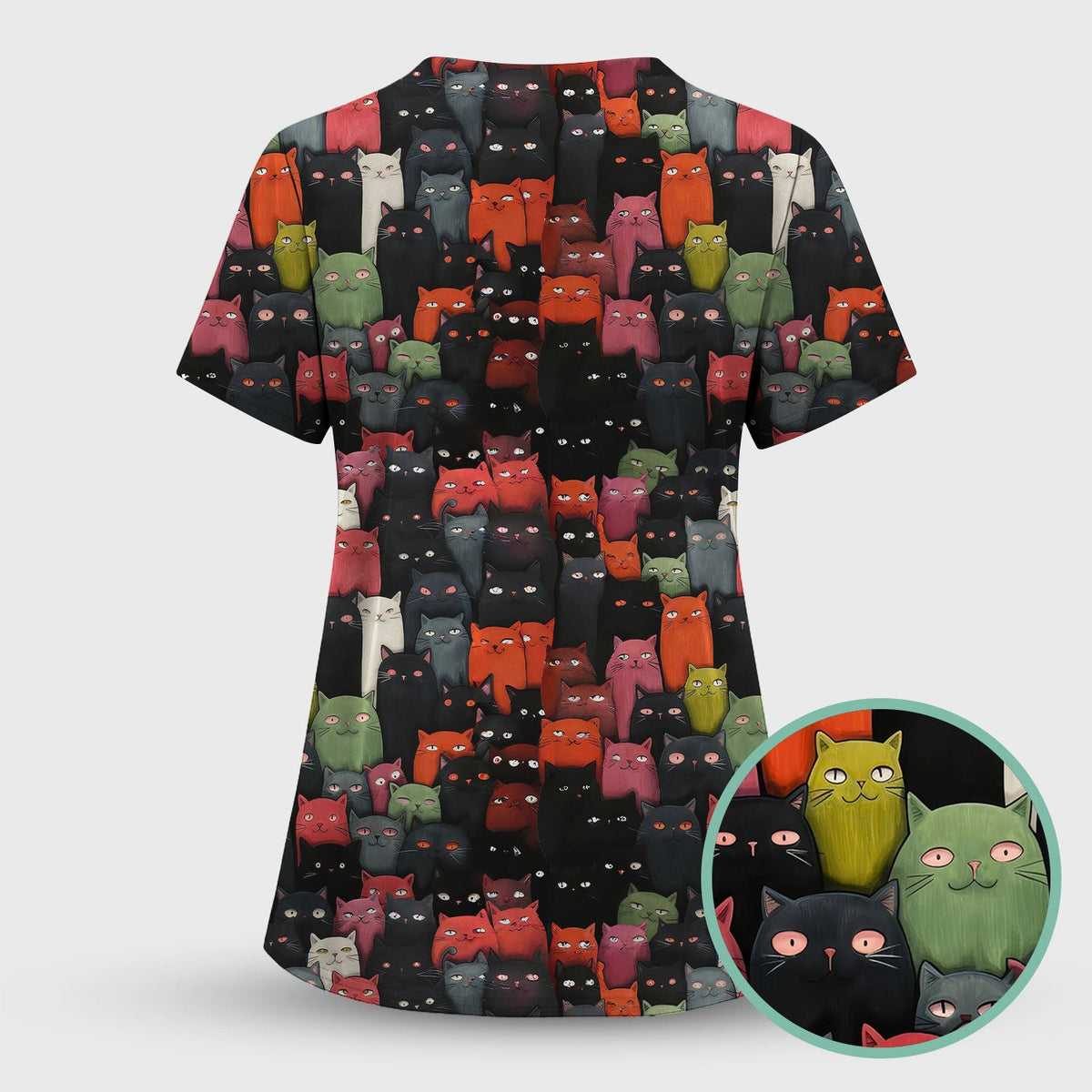 Artistic Cat Nurse Scrub Top