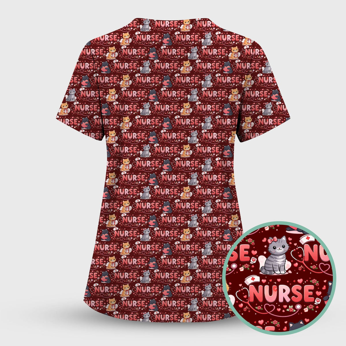 Cat Heart Nurse Scrub Top - Valentines Day Gift