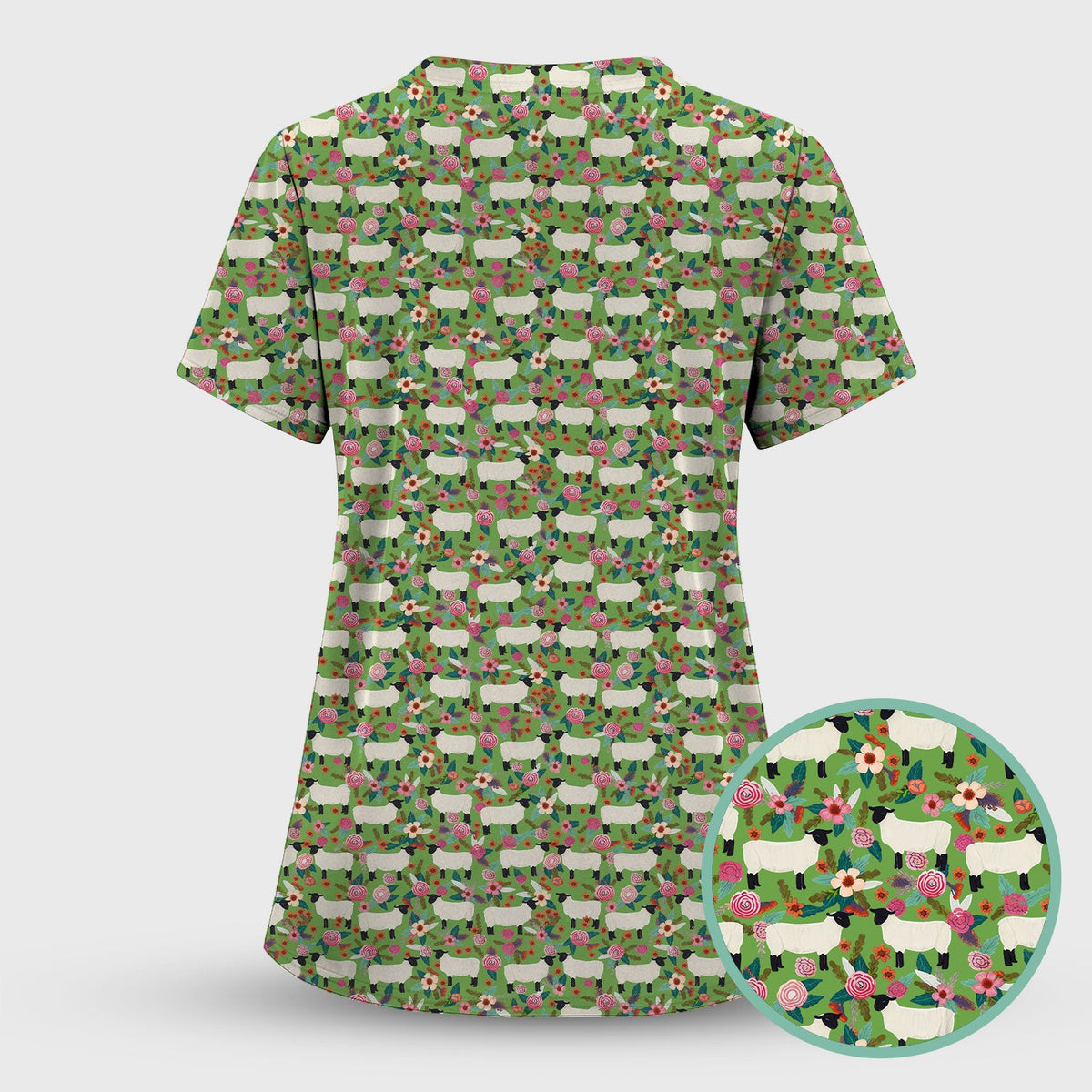 Sheep Floral Meadow Nurse Scrub Top