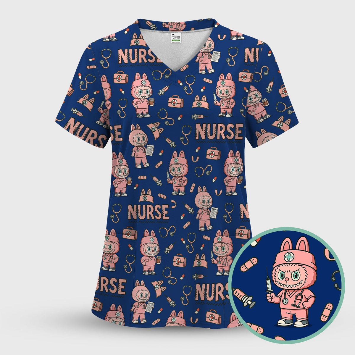Bunny Cartoon Nurse Scrub Top