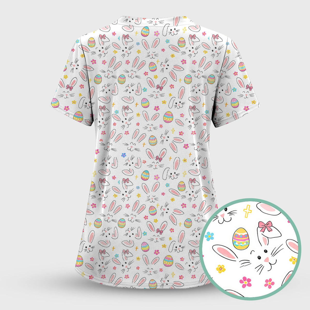 Bunny Faces Pastel Egg Nurse Scrub Top - Easter Gift