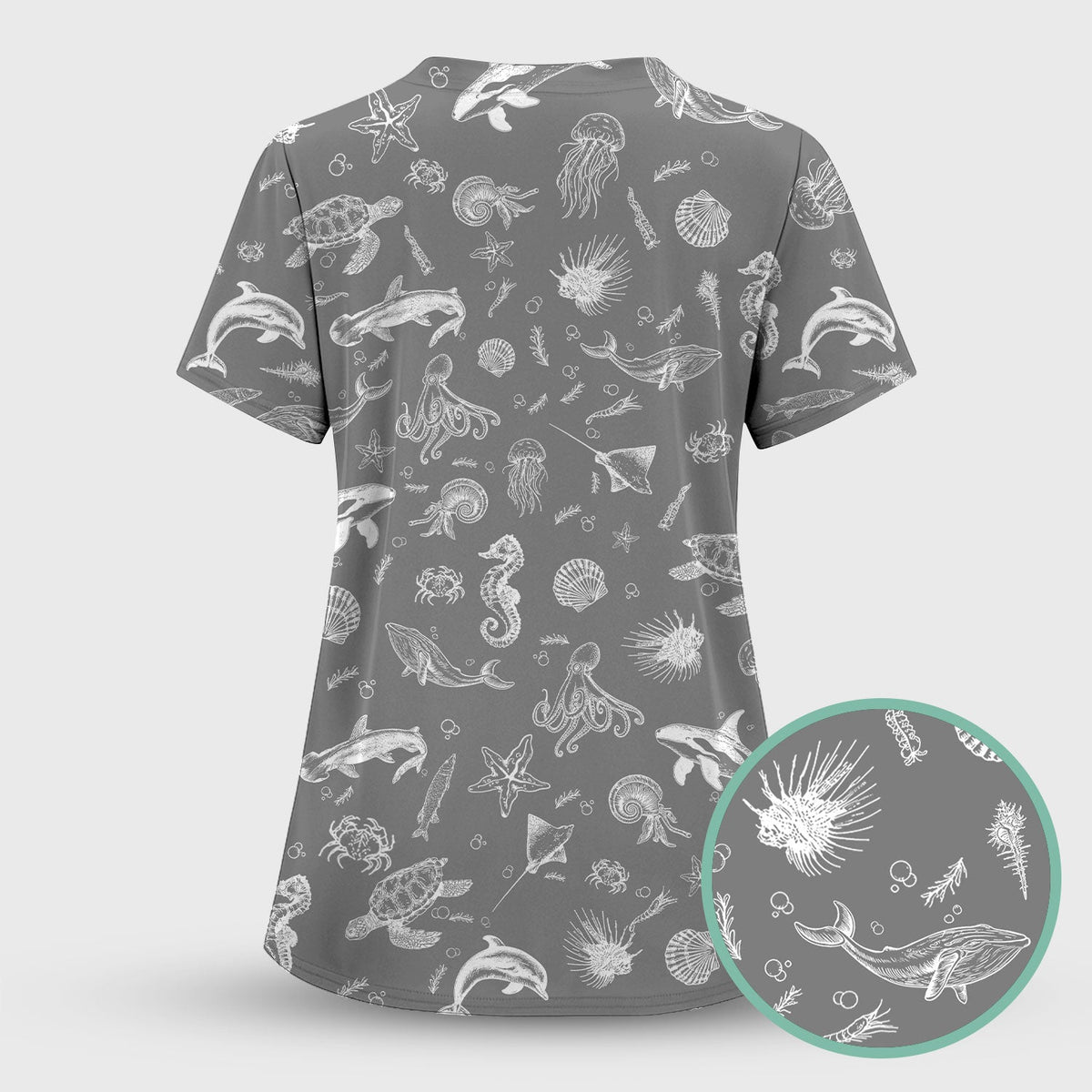 Marine Sea Life Nurse Scrub Top