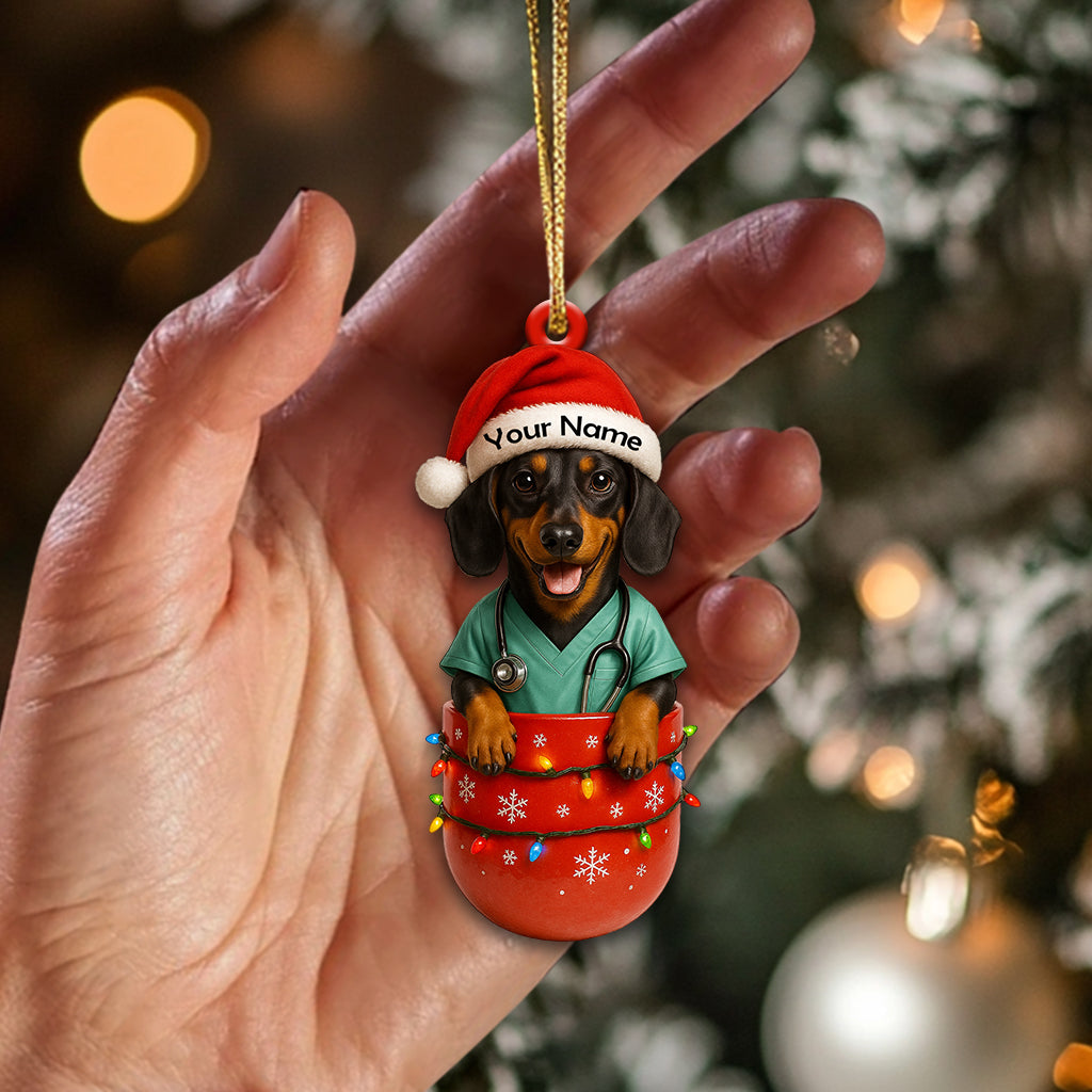 Personalized Dachshund Scrub Outfit Christmas Nurse Ornament