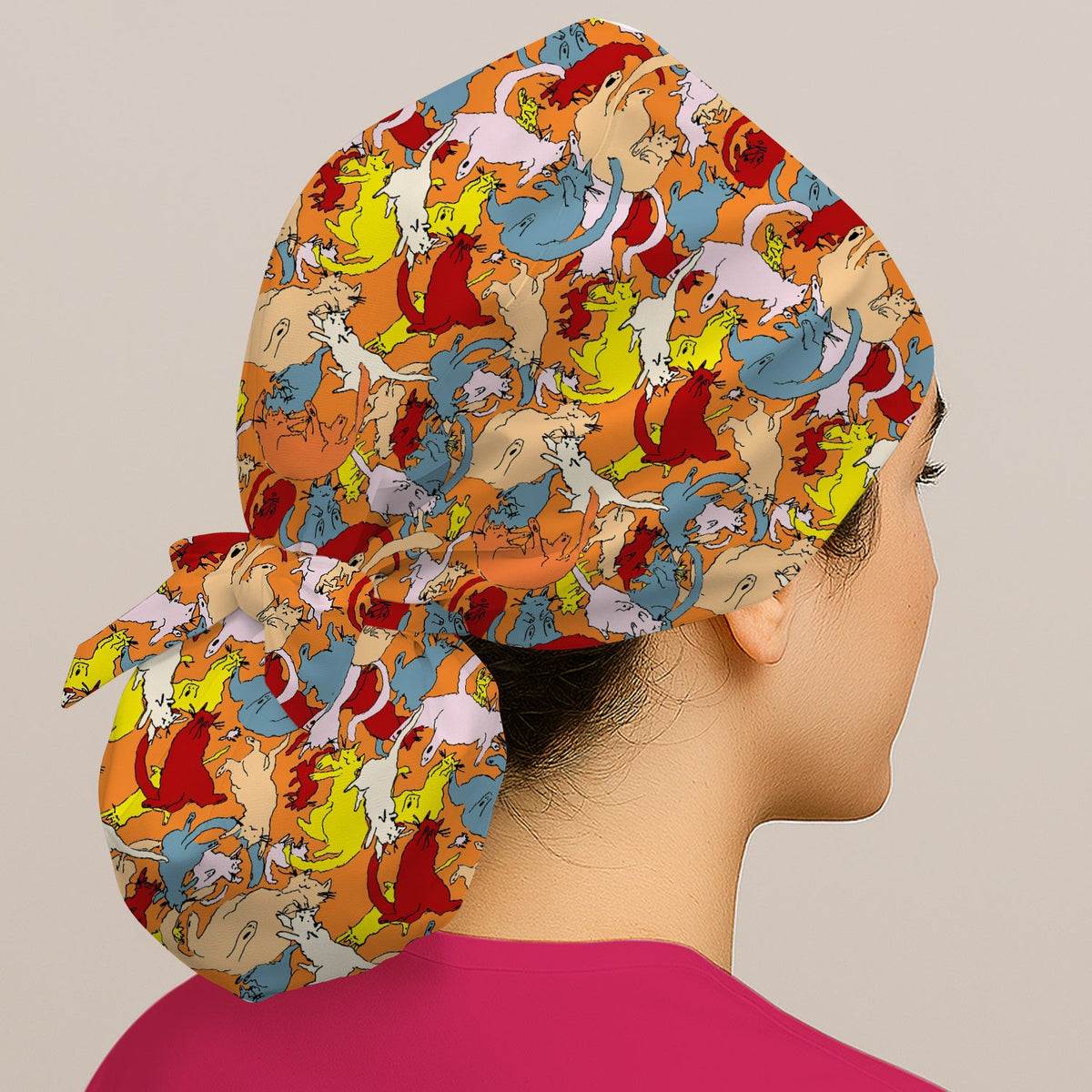Colorful Cat Chaos Illustration Scrub Cap