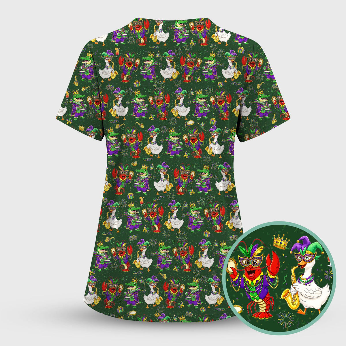 Crawfish Duck Mardi Gras Nurse Scrub Top