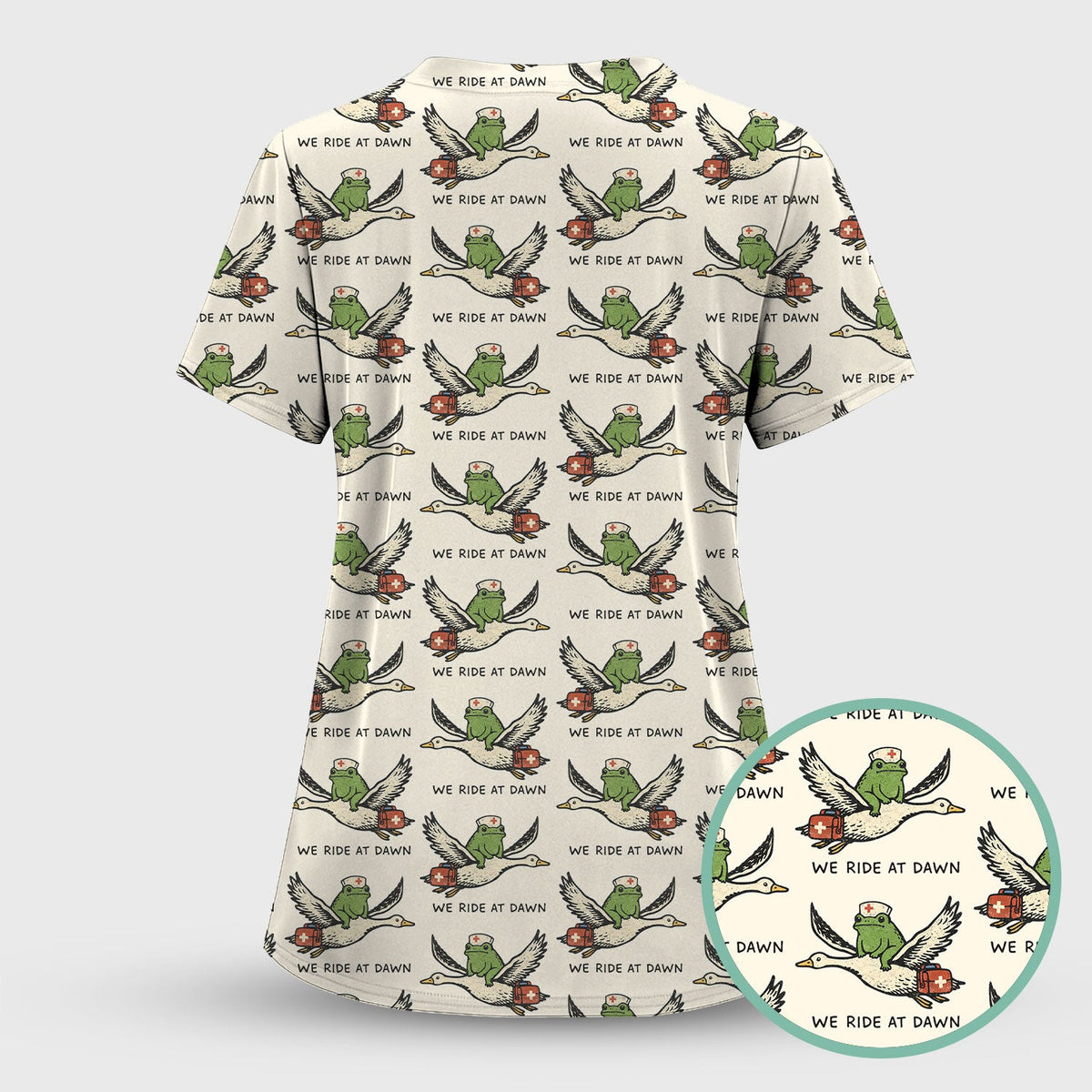 Frog Riding Goose Nurse Scrub Top
