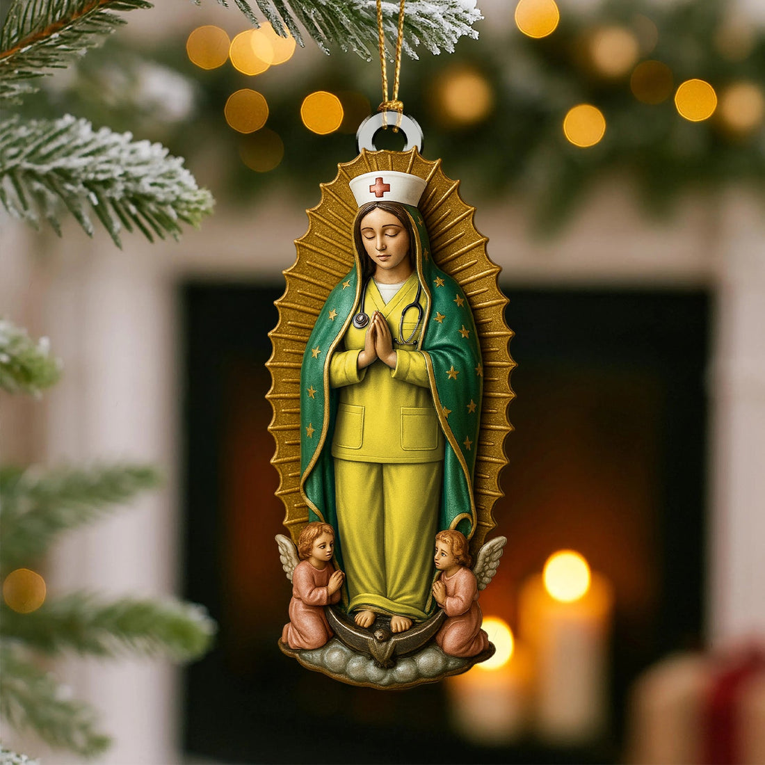 Personalized Virgin Mary Faith Christmas Nurse Ornament