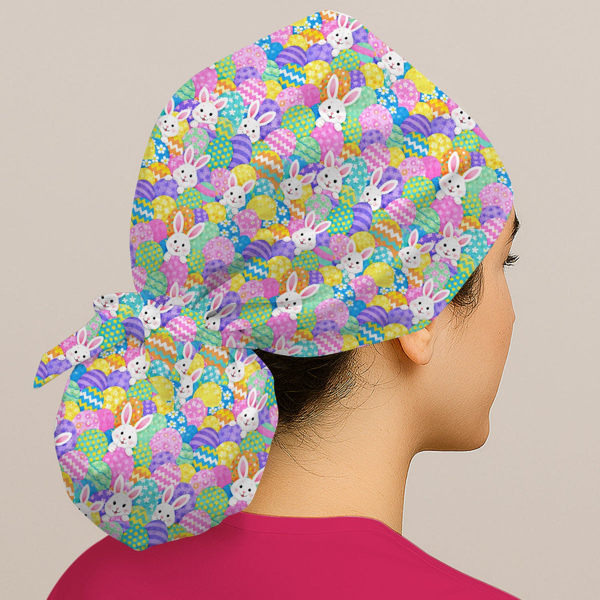 Bunny Colorful Egg Scrub Cap - Easter Gift For Nurse