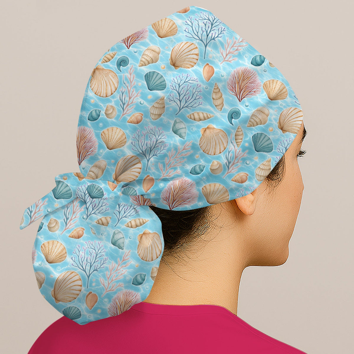Coastal Seashell And Coral Reef Scrub Cap