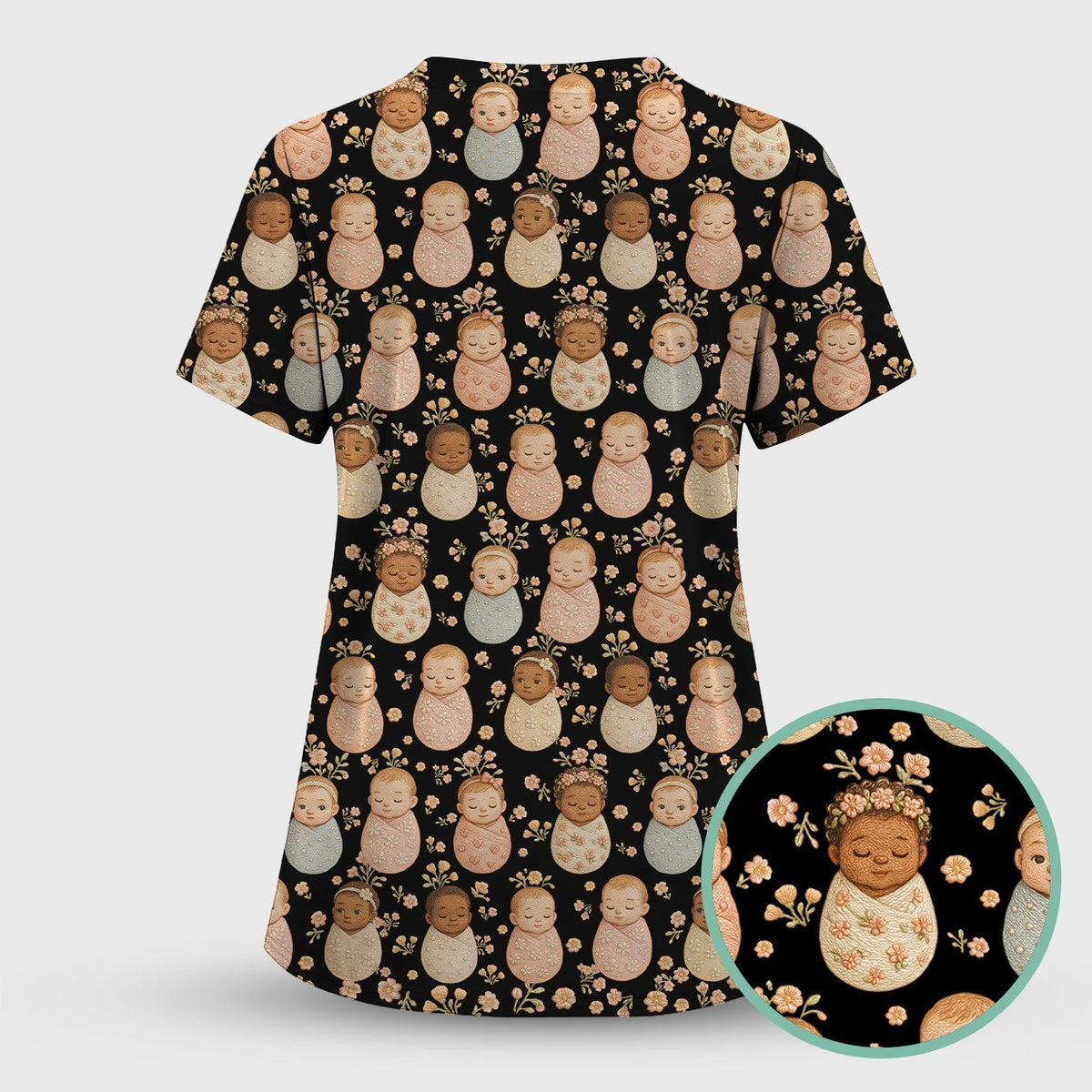 Sweet Newborn Baby Floral Nurse Scrub Top