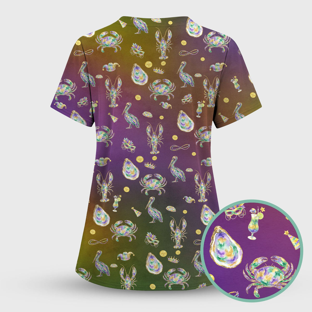 Mardi Gras Seafood Nurse Scrub Set