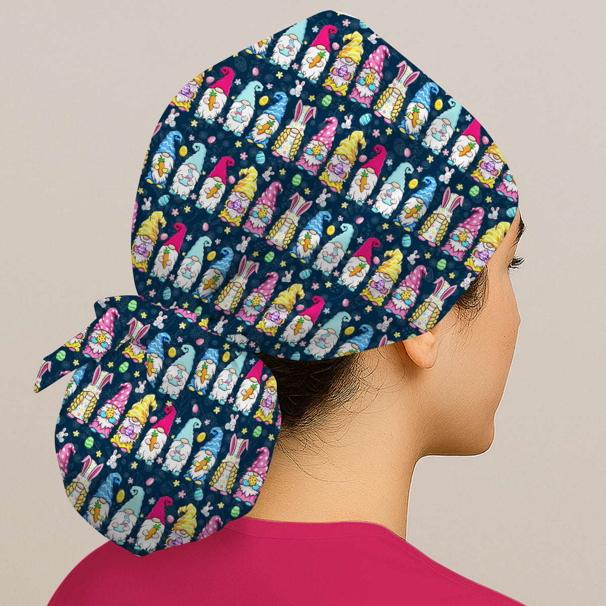 Colorful Easter Gnome Bunny Eggs Scrub Cap