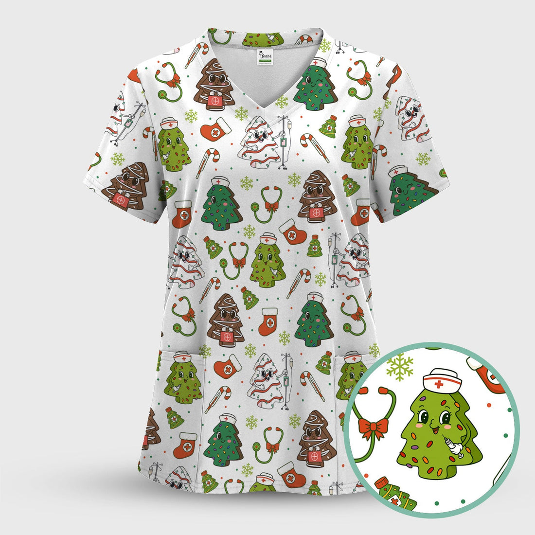 Adorable Christmas Tree Nurse Scrub Top