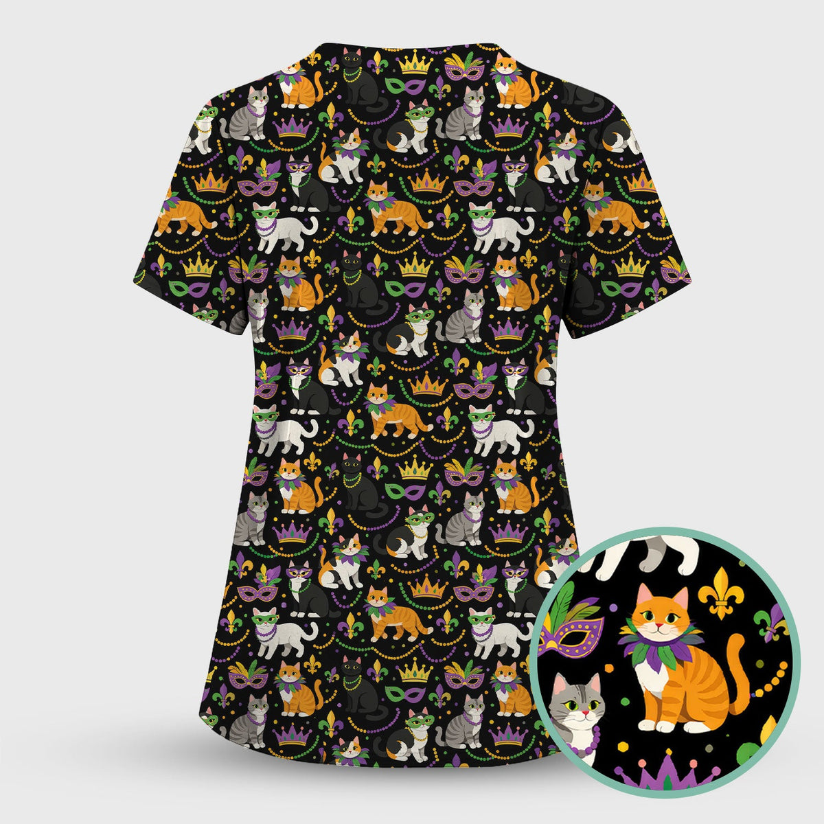 Cat Mardi Gras Nurse Scrub Top