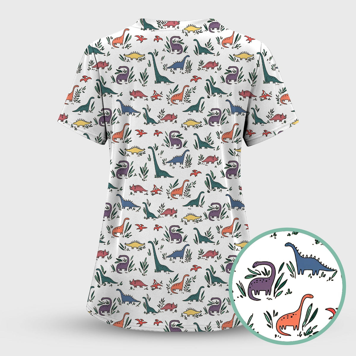 Dinosaur Leafy Garden Nurse Scrub Top