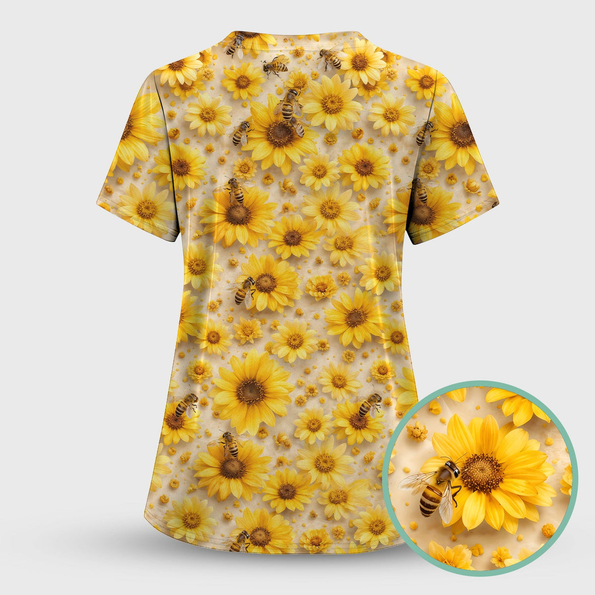 Yellow Sunflower Bee Garden Nurse Scrub Set