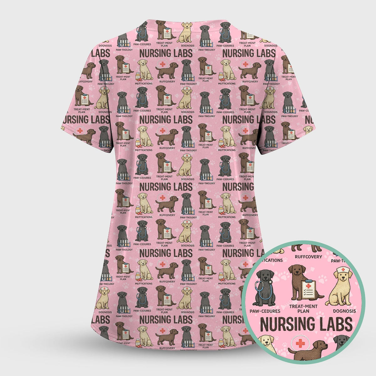 Playful Nursing Labs Dog Pattern Scrub Top, Comfortable Scrubs for Nurses