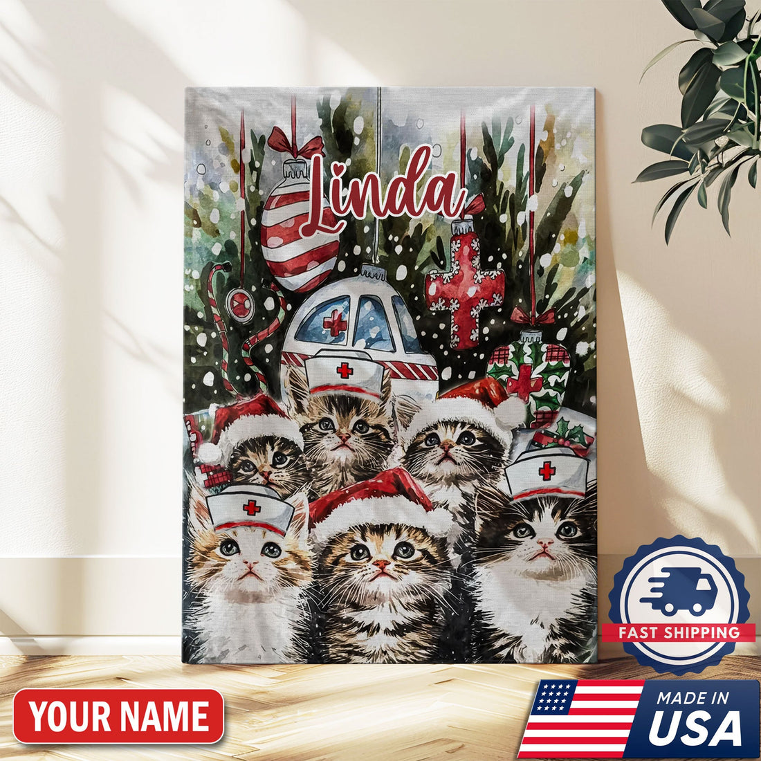 Personalized Cat Nurse Christmas Canvas