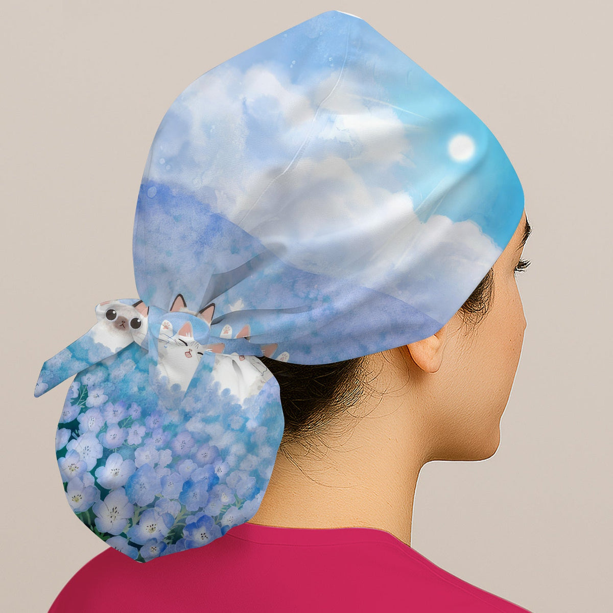 Dreamy Cat Cloud Hydrangea Scrub Cap