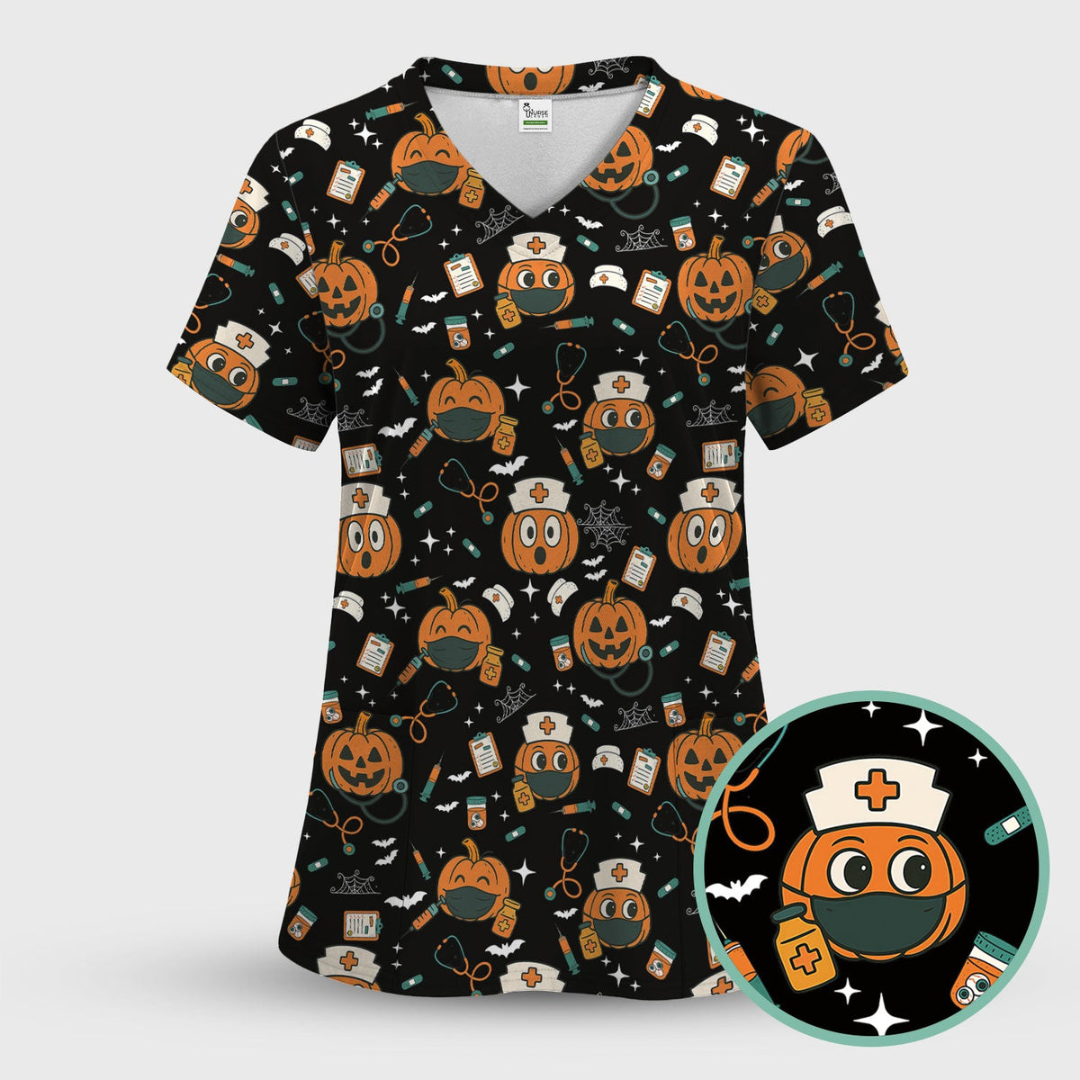 Spooky Holiday Nurse Scrub Top - Halloween Gift