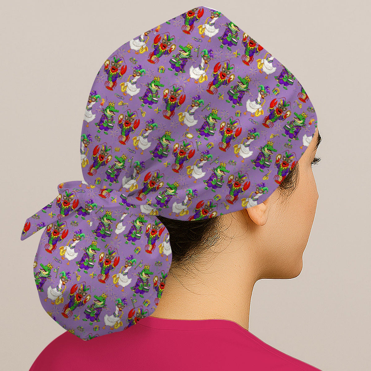 Crawfish Duck Mardi Gras Scrub Cap