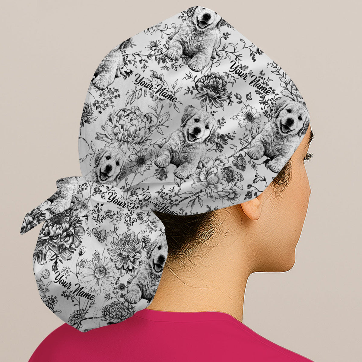 Personalized Pet Photo Floral Scrub Cap