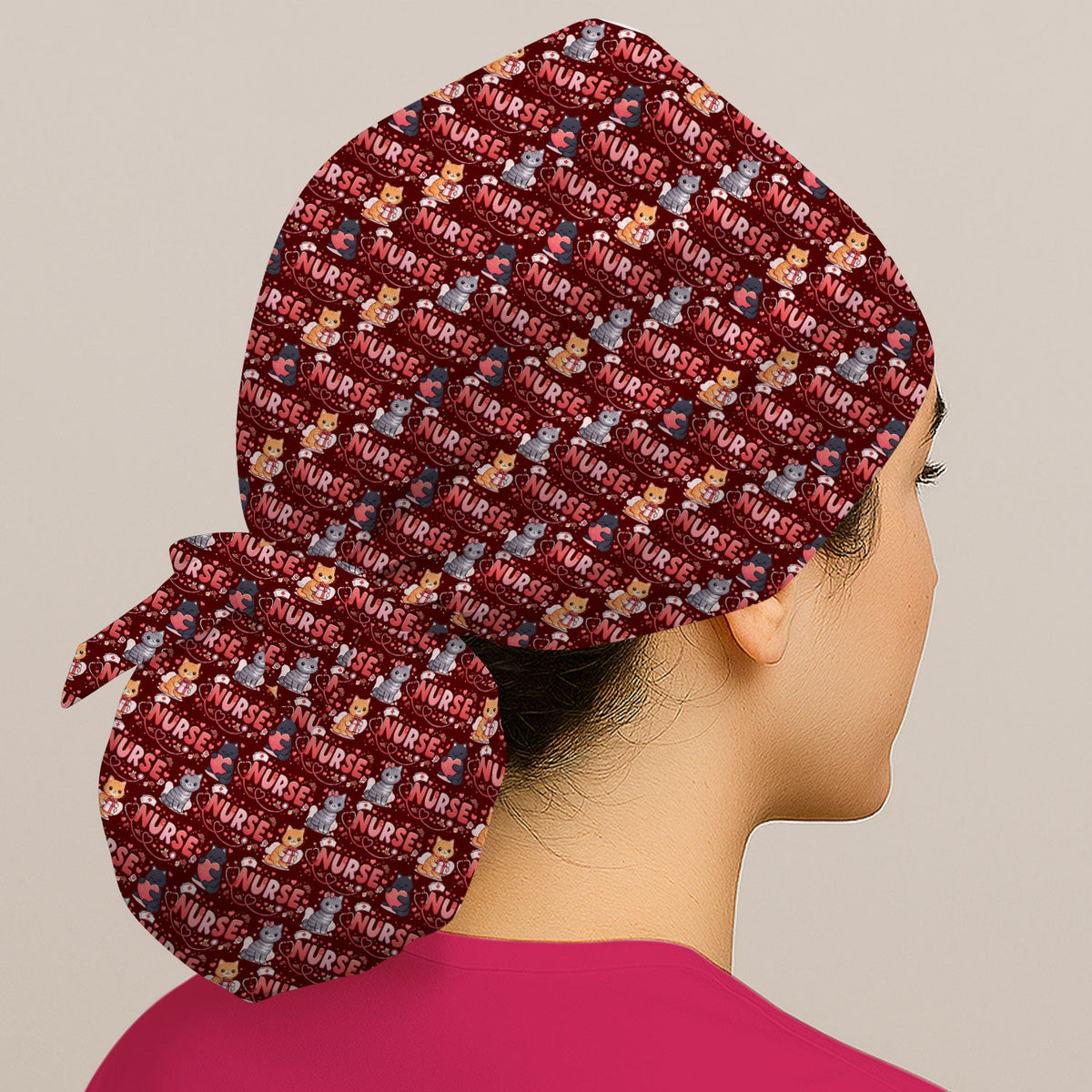 Cat Heart Nurse Scrub Cap - Valentines Day Gift